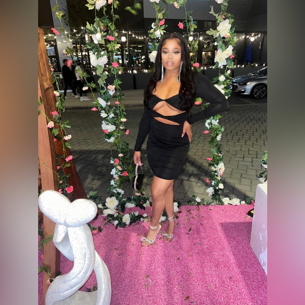 Black ruched midi dress